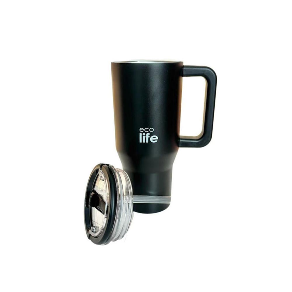 Ποτήρι Θερμός Tumbler με Διπλή Λαβή και Καλαμάκι 900ml - Rich Black 33-BO-7072 Ecolife - 2