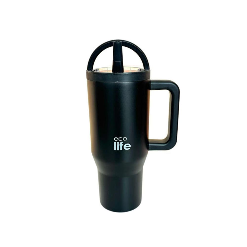 Ποτήρι Θερμός Tumbler με Διπλή Λαβή και Καλαμάκι 900ml - Rich Black 33-BO-7072 Ecolife - 105129