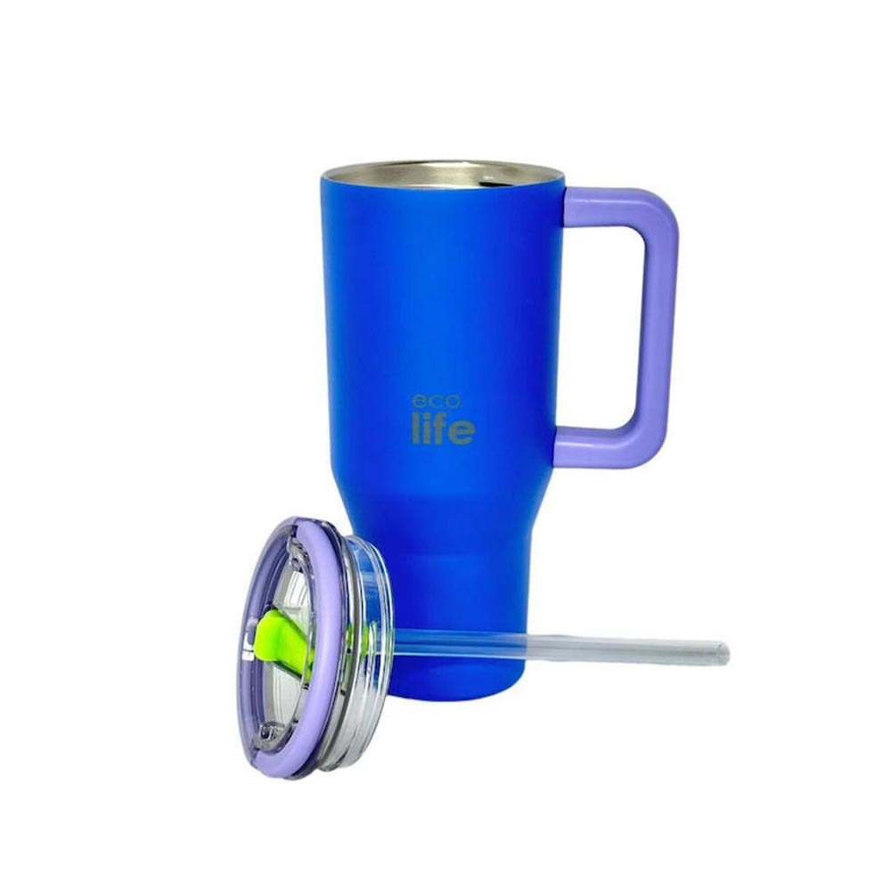 Ποτήρι Θερμός Tumbler με Διπλή Λαβή και Καλαμάκι 900ml - Blue Purple 33-BO-7075 Ecolife - 3