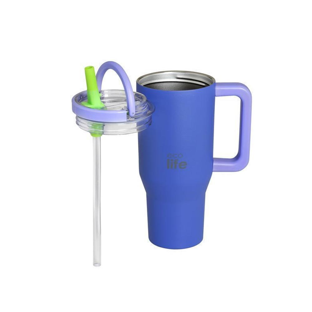 Ποτήρι Θερμός Tumbler με Διπλή Λαβή και Καλαμάκι 900ml - Blue Purple 33-BO-7075 Ecolife - 1