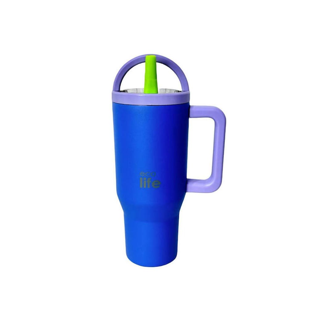Ποτήρι Θερμός Tumbler με Διπλή Λαβή και Καλαμάκι 900ml - Blue Purple 33-BO-7075 Ecolife - 105142