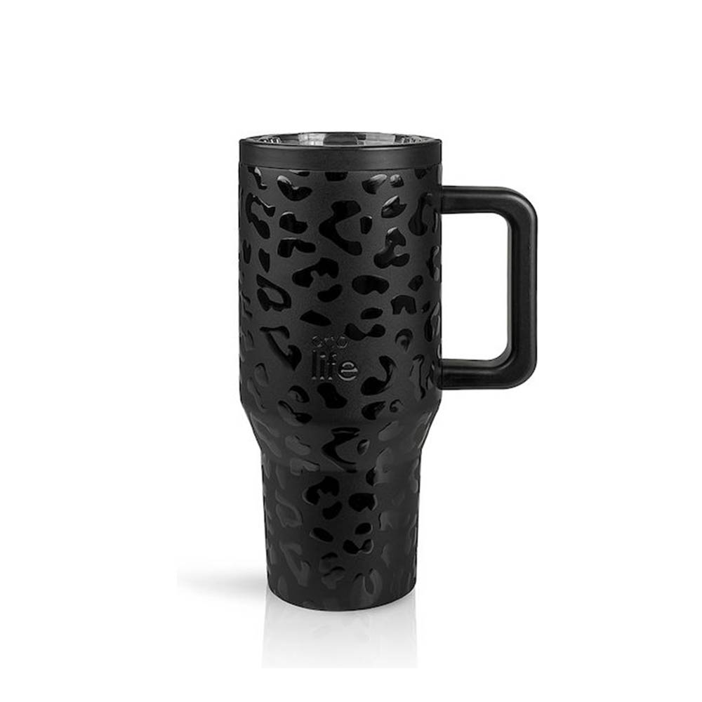 Ποτήρι Θερμός Tumbler με Διπλή Λαβή και Καλαμάκι 900ml - Leopard Black 33-BO-7077 Ecolife - 1