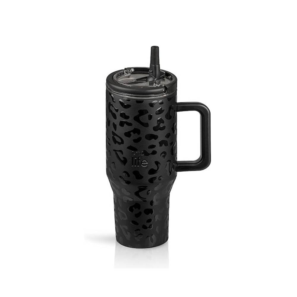 Ποτήρι Θερμός Tumbler με Διπλή Λαβή και Καλαμάκι 900ml - Leopard Black 33-BO-7077 Ecolife - 2