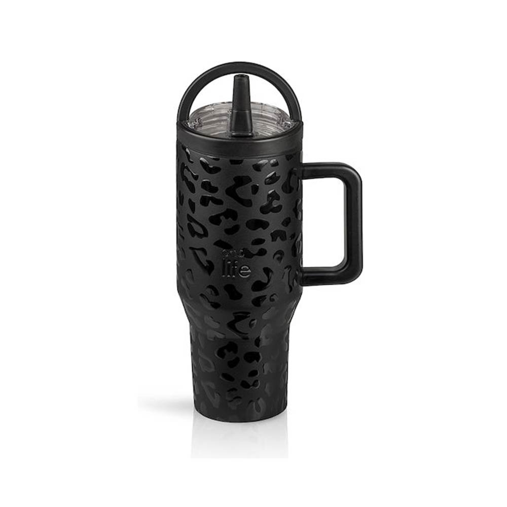 Ποτήρι Θερμός Tumbler με Διπλή Λαβή και Καλαμάκι 900ml - Leopard Black 33-BO-7077 Ecolife - 123194
