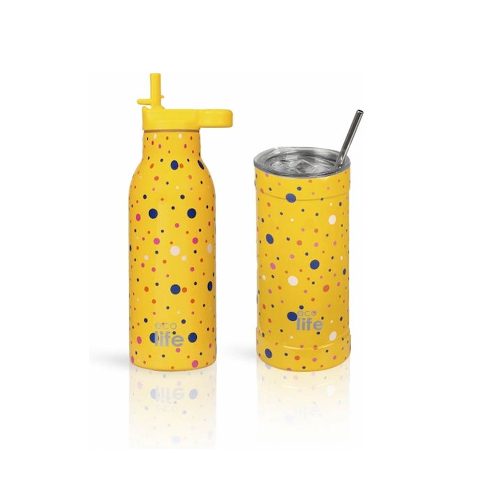 Ανοξείδωτο Ποτήρι Θερμός Dots in Yellow Coffee Thermos 500ml 33-BO-4184 Ecolife - 1