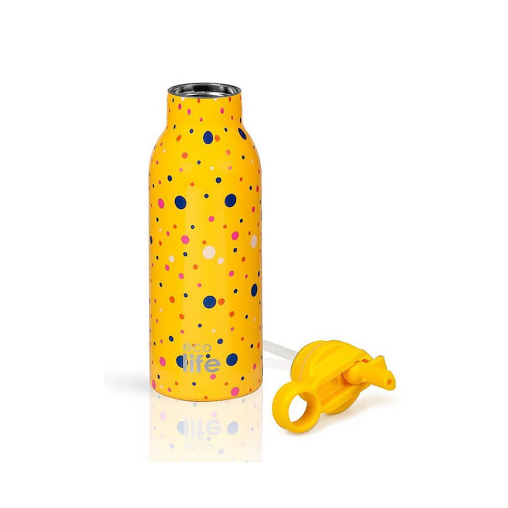 Ανοξείδωτο Μπουκάλι Θερμός Dots in Yellow 550ml 33-BO-2212 Ecolife - 3