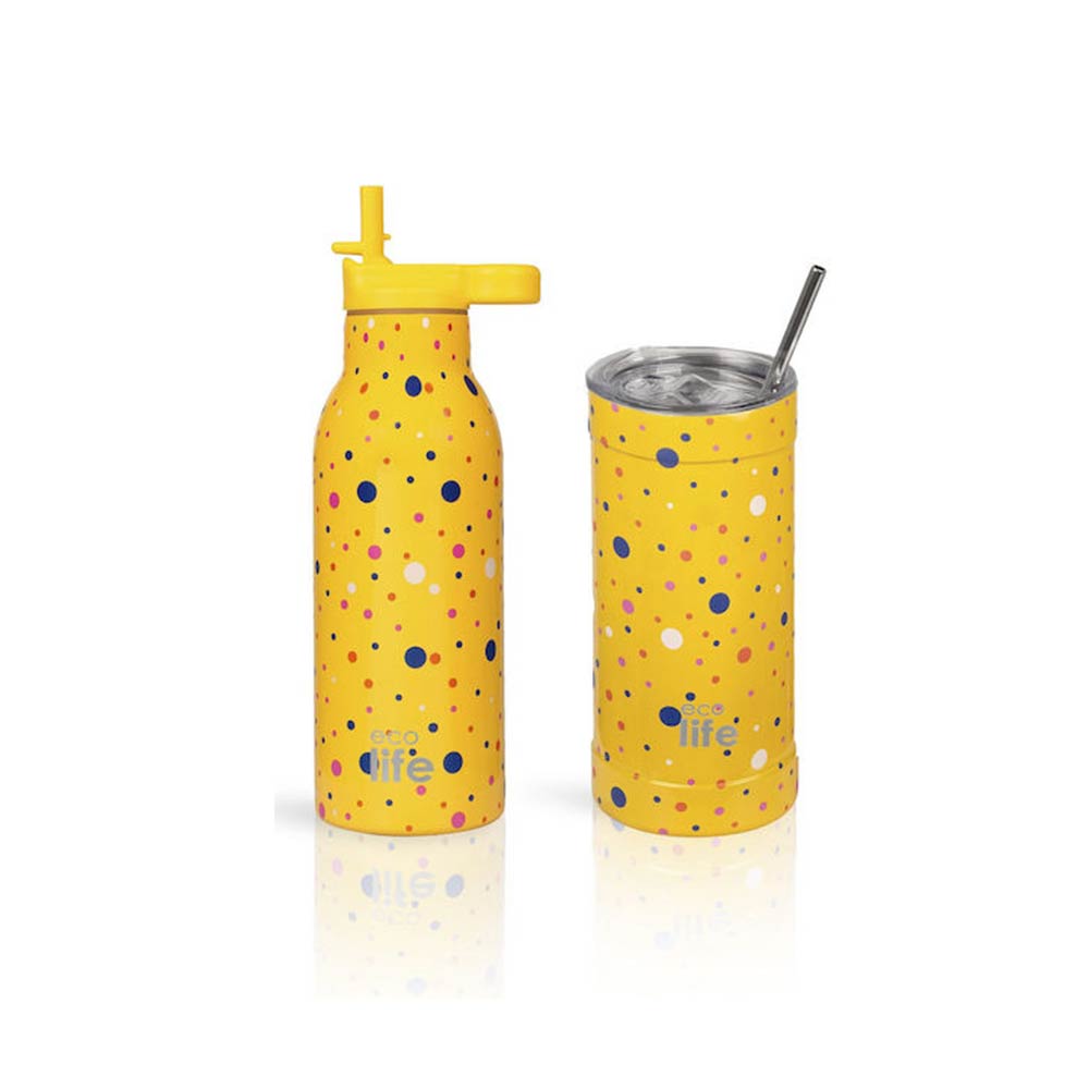 Ανοξείδωτο Μπουκάλι Θερμός Dots in Yellow 550ml 33-BO-2212 Ecolife - 123211
