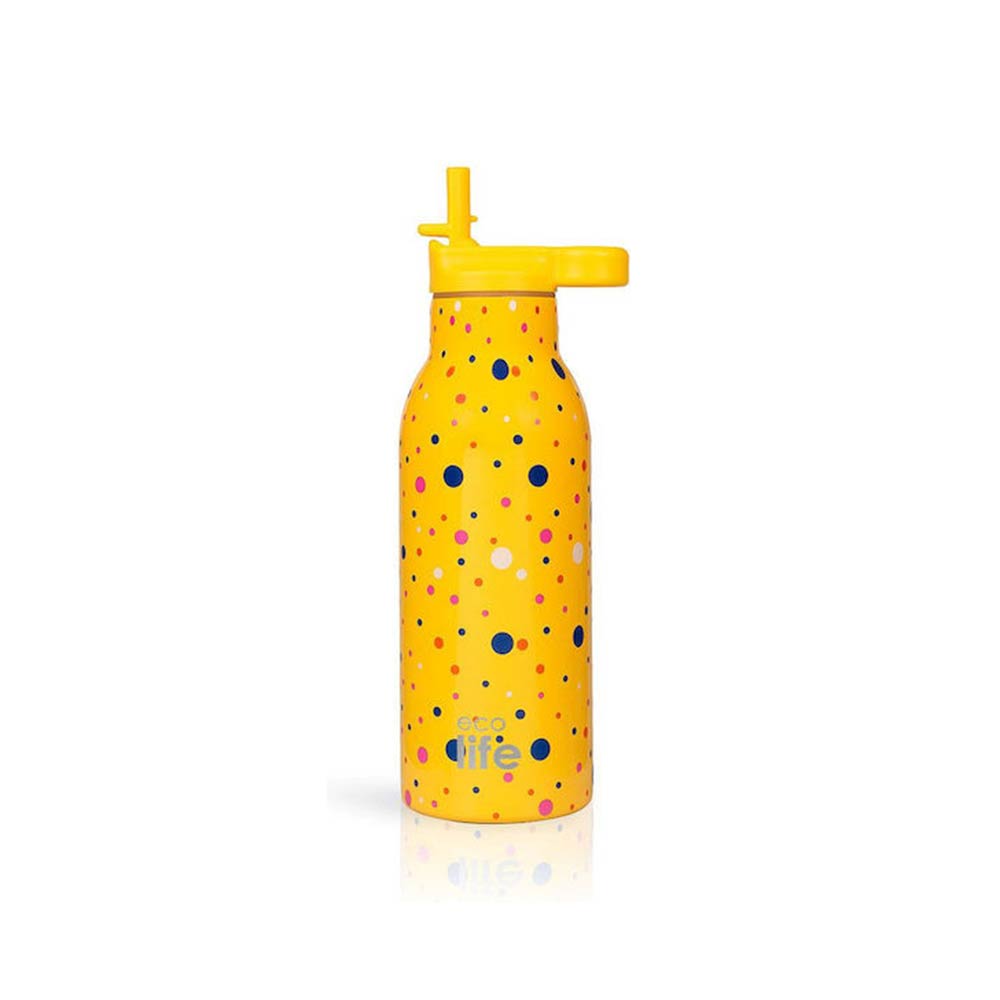 Ανοξείδωτο Μπουκάλι Θερμός Dots in Yellow 550ml 33-BO-2212 Ecolife - 1