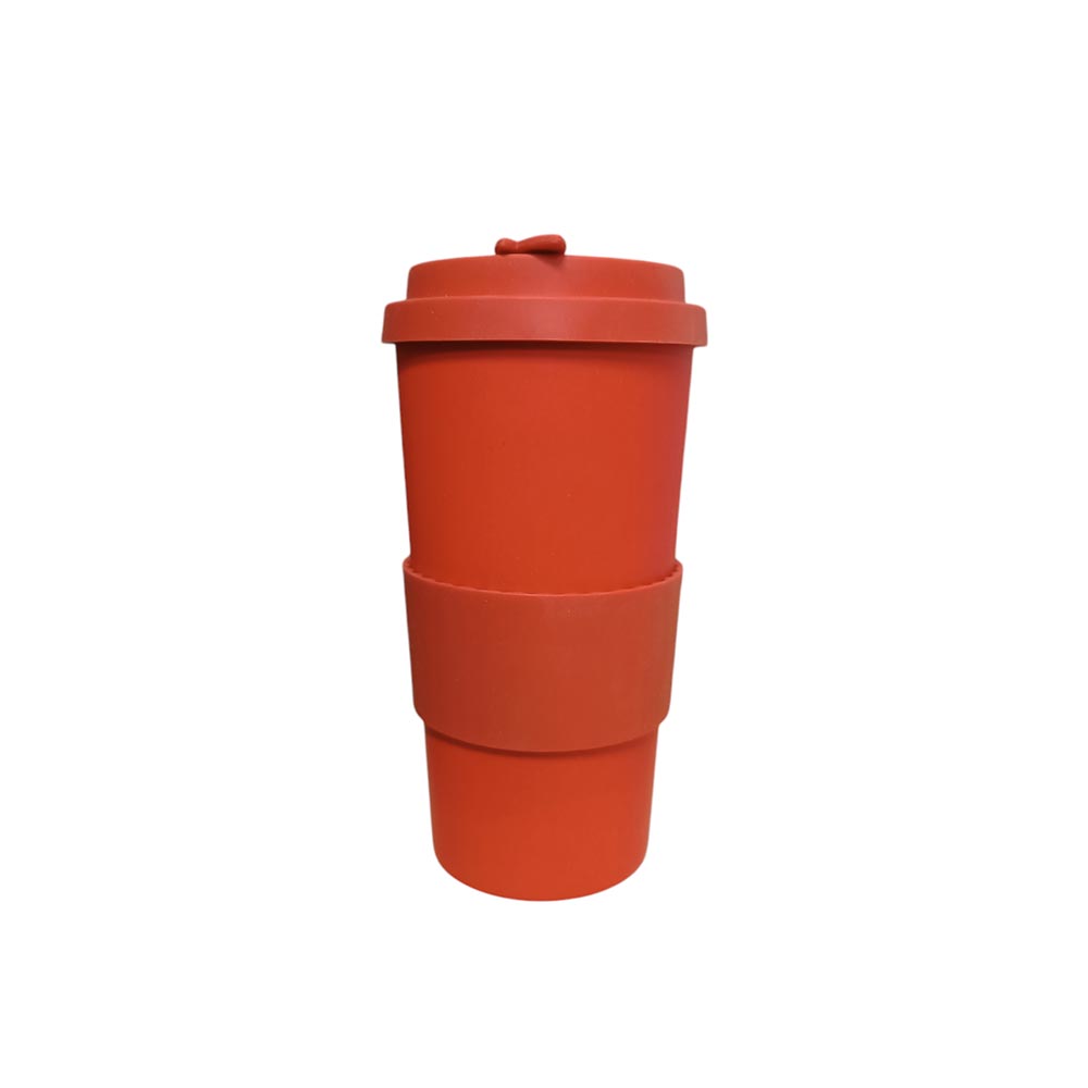 Κούπα Bamboo με Καπάκι Σιλικόνης Πορτοκαλί 500ml 067018 Bamboo Fibre - 91323