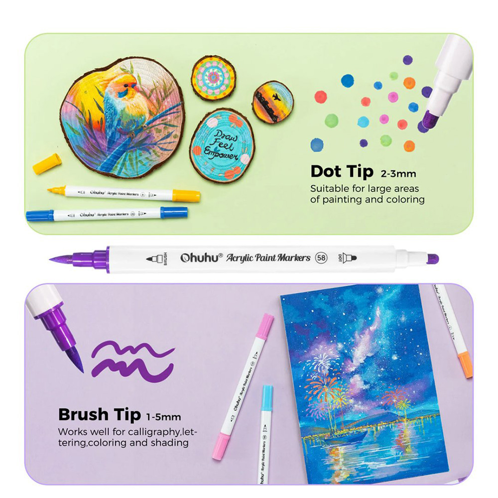 Μαρκαδόροι Ακρυλικοί 72 Τεμαχίων Διπλής Μύτης Brush & Dot Akaka OHU-Y30-80601-78 Ohuhu - 1