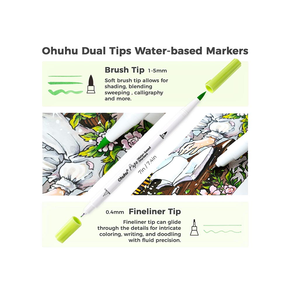 Μαρκαδόροι Νερού 60 τεμαχίων Διπλής Μύτης Brush & Fineliner OHU-Y30-80601-39 Ohuhu - 4