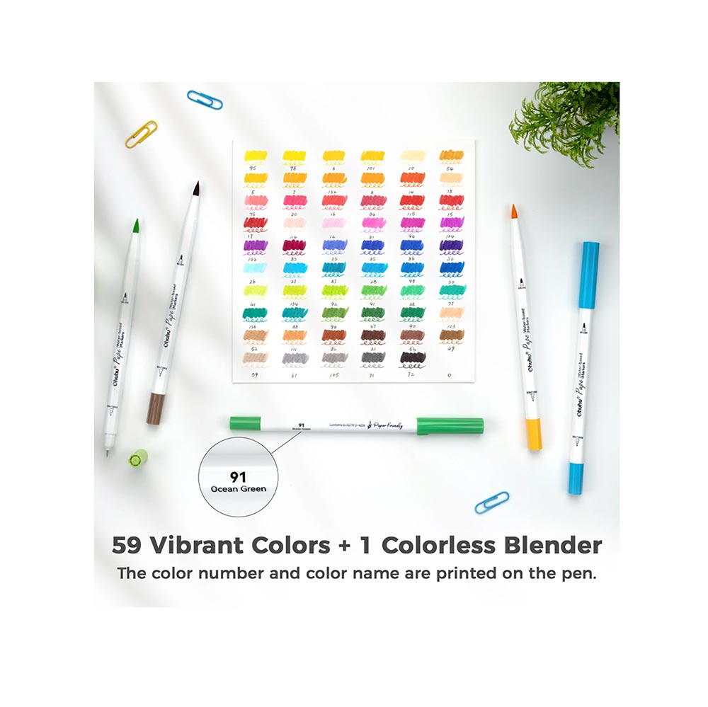 Μαρκαδόροι Νερού 60 τεμαχίων Διπλής Μύτης Brush & Fineliner OHU-Y30-80601-39 Ohuhu - 2
