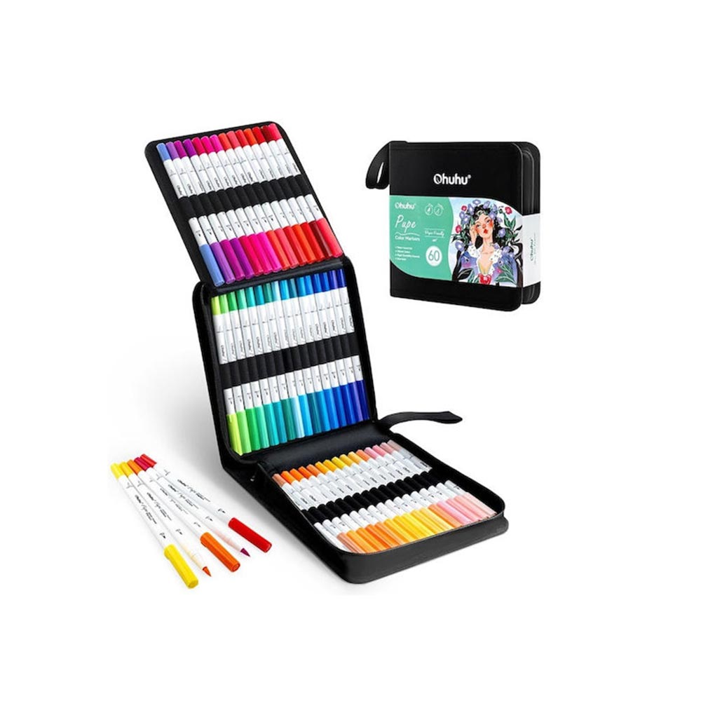 Μαρκαδόροι Νερού 60 τεμαχίων Διπλής Μύτης Brush & Fineliner OHU-Y30-80601-39 Ohuhu - 125446