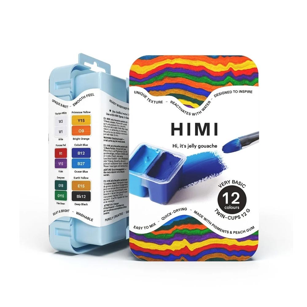 Σετ 12 Χρωμάτων Twin Cup Gouache Set Very Basic Colours- Ice Blue Case TST230 Himi - 1
