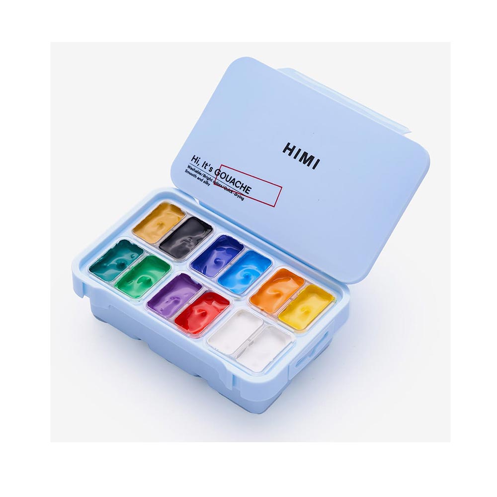 Σετ 12 Χρωμάτων Twin Cup Gouache Set Very Basic Colours- Ice Blue Case TST230 Himi - 125430
