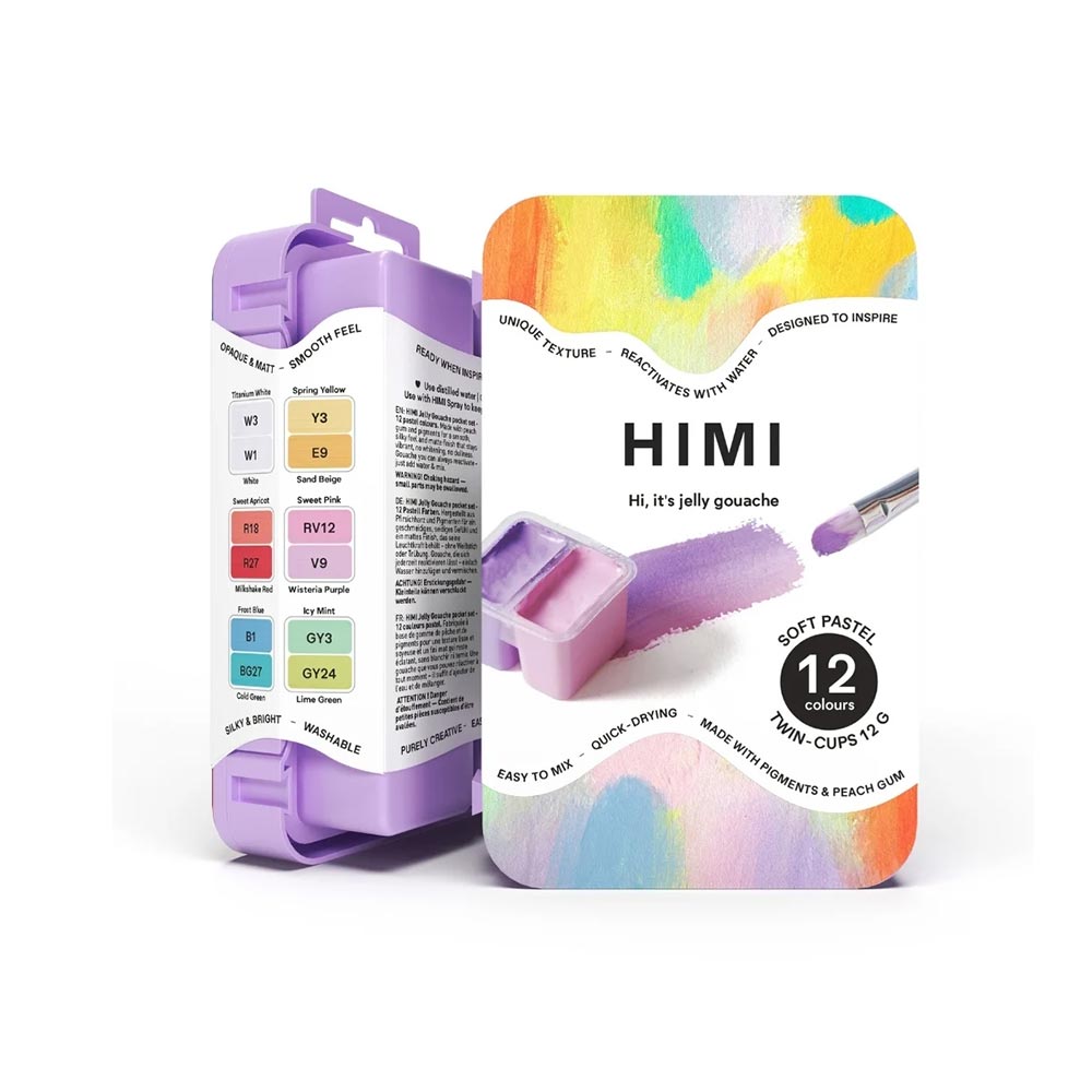 Σετ 12 Χρωμάτων Twin Cup Gouache Set Soft Pastel Colours- Purple Case TST228 Himi - 1