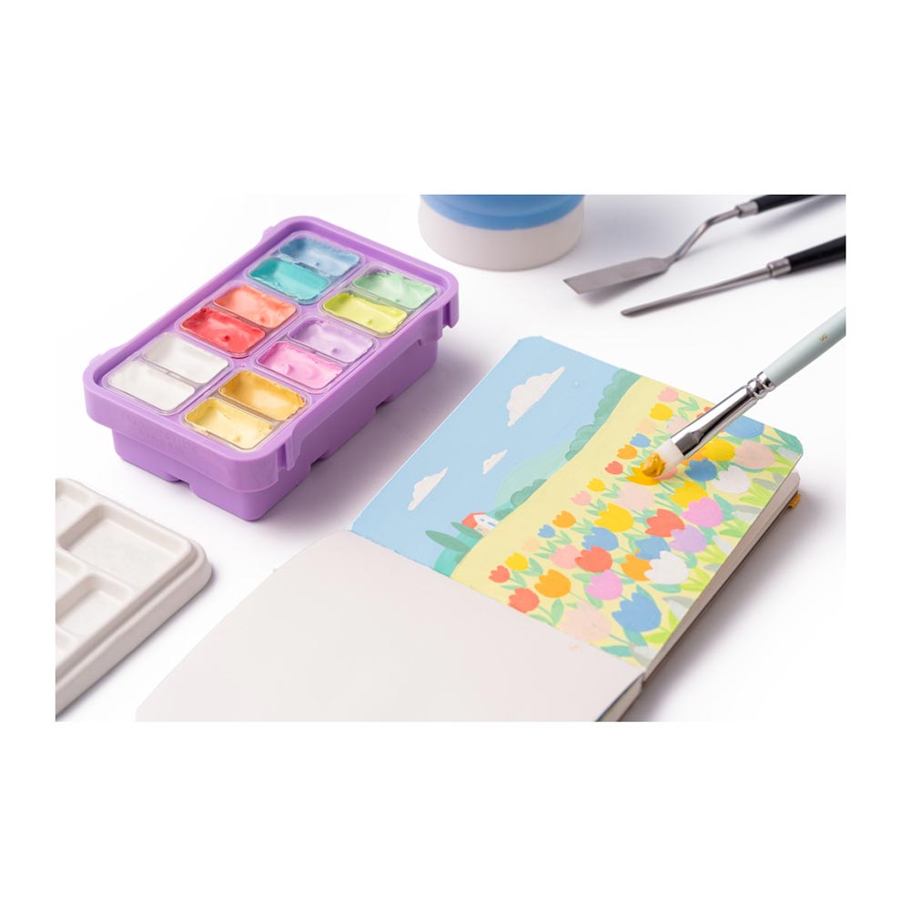 Σετ 12 Χρωμάτων Twin Cup Gouache Set Soft Pastel Colours- Purple Case TST228 Himi - 2