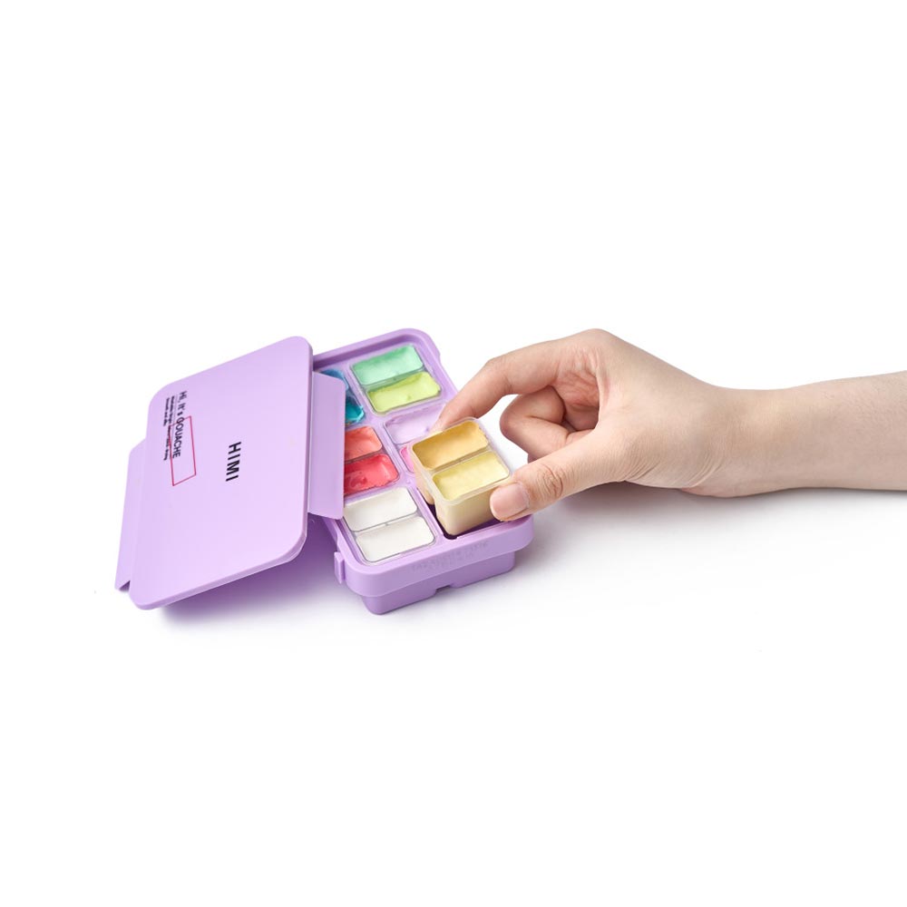 Σετ 12 Χρωμάτων Twin Cup Gouache Set Soft Pastel Colours- Purple Case TST228 Himi - 3