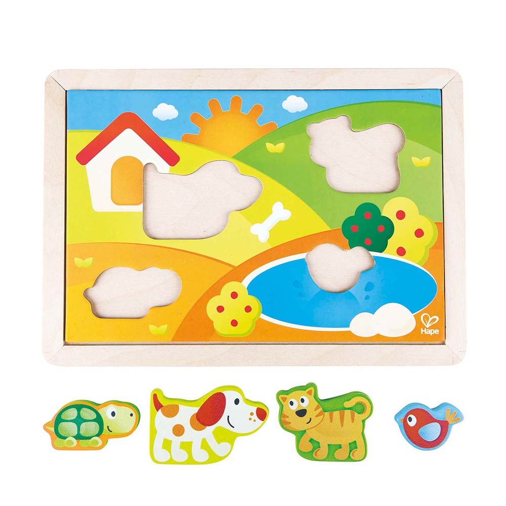 Ξύλινο Πάζλ Σφηνώματα 3 σε 1 Pepe & Friends - Sunny Valley E1601A Hape - 85977