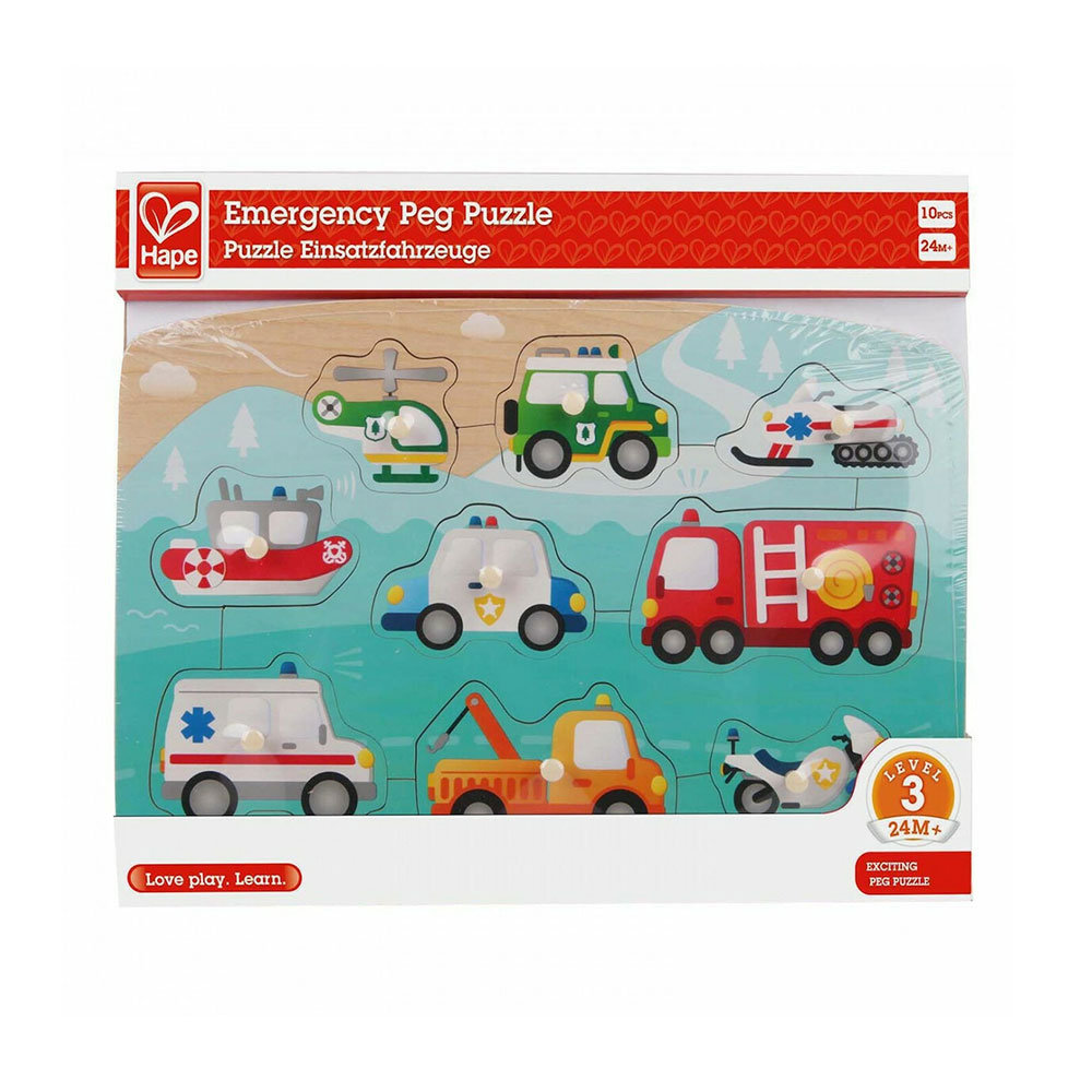 Ξύλινο Παζλ Οχήματα Emergency Peg Happy Puzzles E1406A Hape - 63943