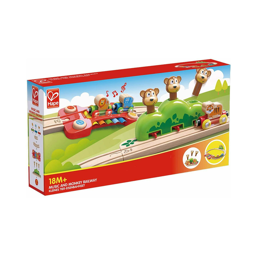 Ξύλινο Σετ Σιδηρόδρομος Music & Monkeys Railway E3825 Hape - 0