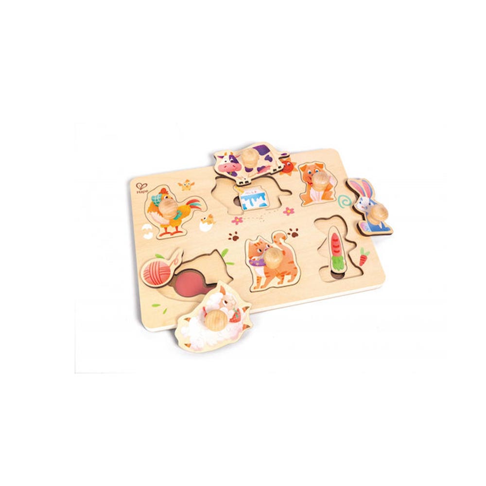 Ξύλινο Παζλ - Σφηνώματα Happy Puzzles Ζωάκια της Φάρμας E1655 Hape - 1