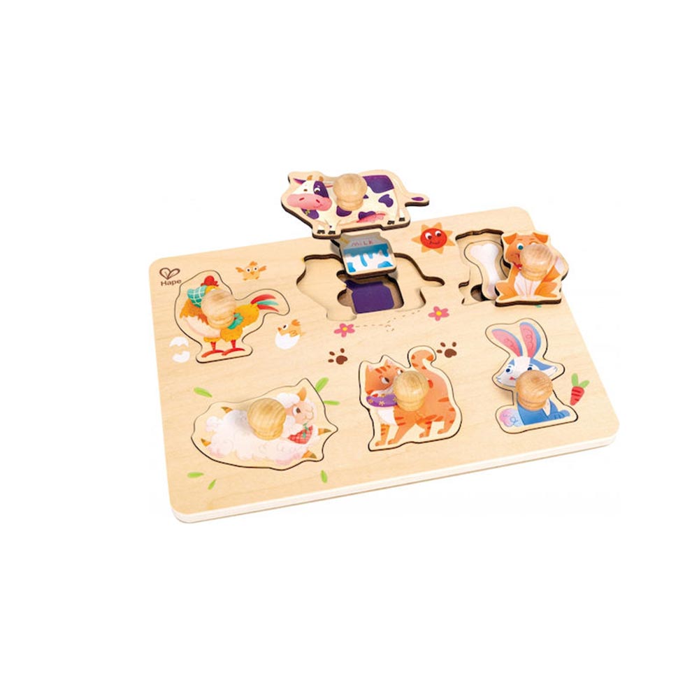 Ξύλινο Παζλ - Σφηνώματα Happy Puzzles Ζωάκια της Φάρμας E1655 Hape - 2