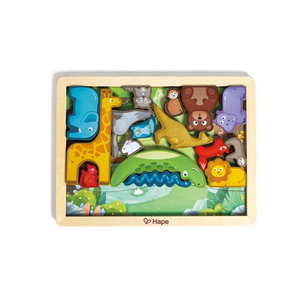 Ξύλινο Παζλ -  Happy Puzzles Ζωάκια Animal Kingdom E1656  Hape - 1