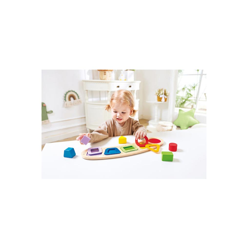 Ξύλινο Παζλ -  Happy Puzzles Γεωμετρικά Σχήματα & Χρώματα E1666 Hape - 4