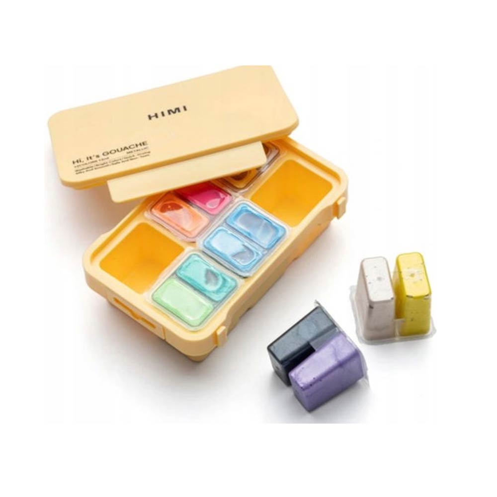 Σετ 12 Χρωμάτων Twin Cup Gouache Metallic Colors- Yellow Case TST75 Himi - 1