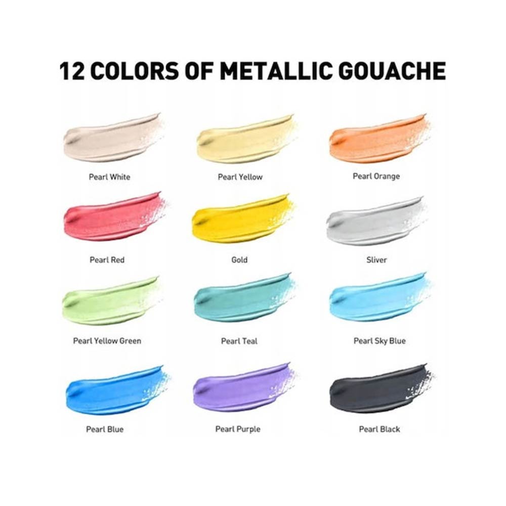 Σετ 12 Χρωμάτων Twin Cup Gouache Metallic Colors- Yellow Case TST75 Himi - 3