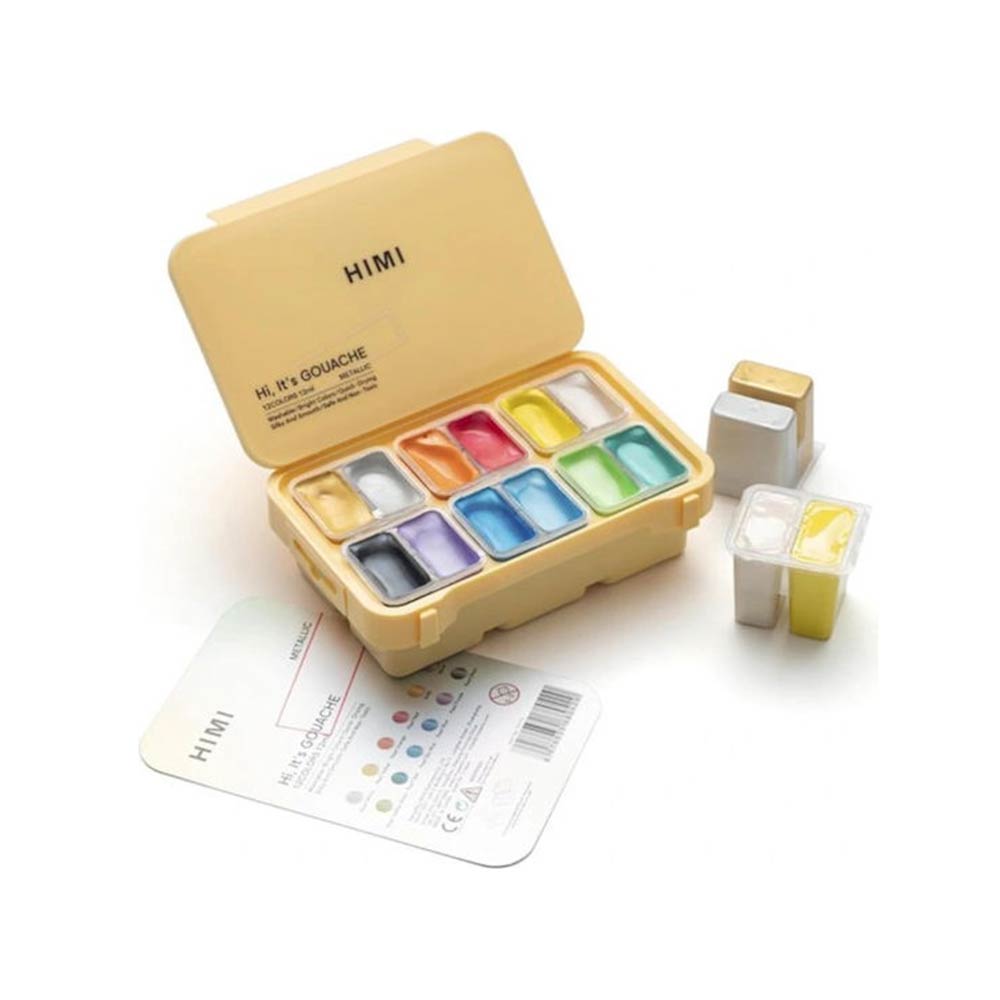 Σετ 12 Χρωμάτων Twin Cup Gouache Metallic Colors- Yellow Case TST75 Himi - 123823