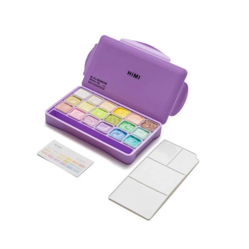 Σετ 18 Χρωμάτων Gouache Pastel & Παλέτα Ανάμιξης - Purple Case Himi - 1