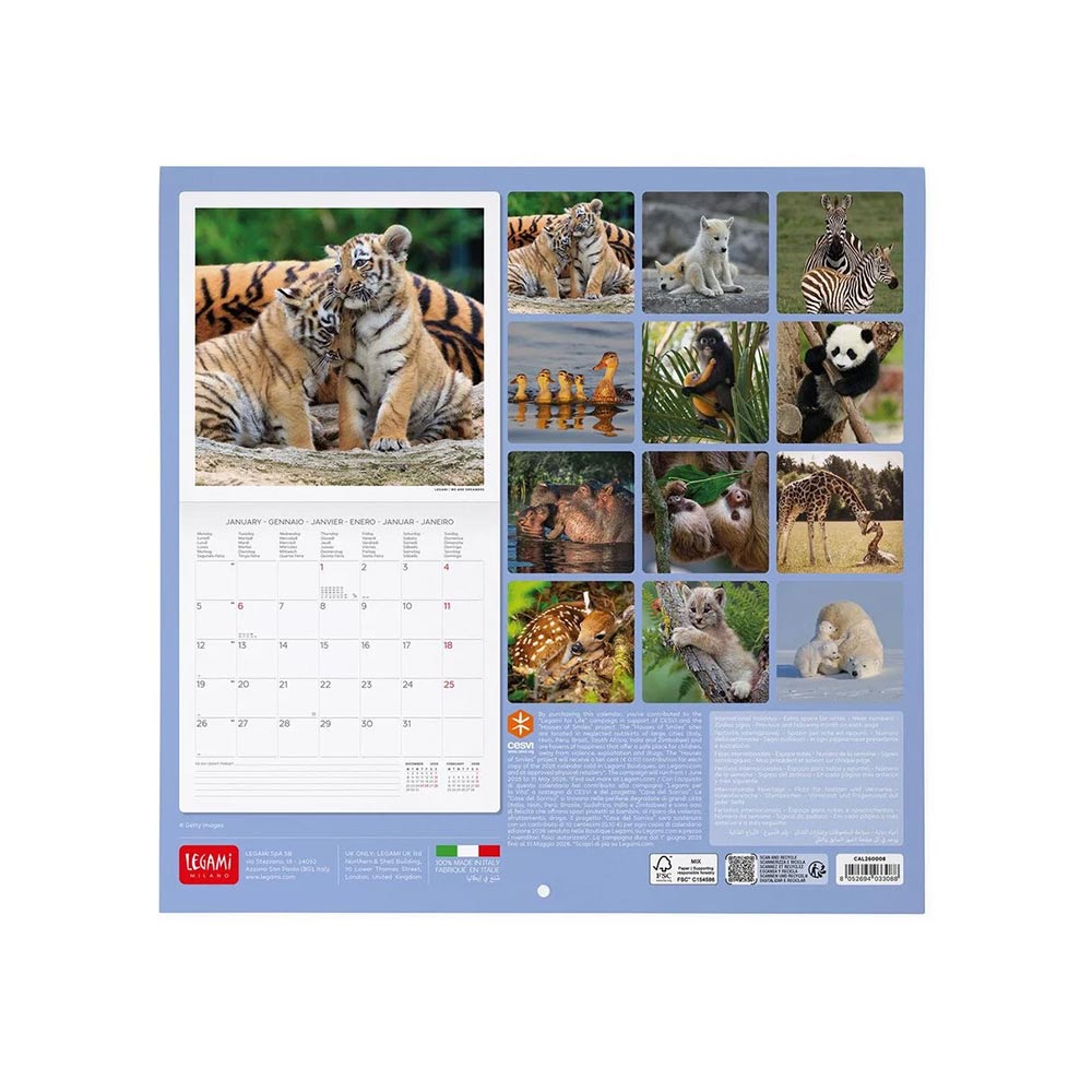 Μηνιαίο Επιτοίχιο Ημερολόγιο 2026 Baby Animals 30x29cm CAL260008 Legami - 1