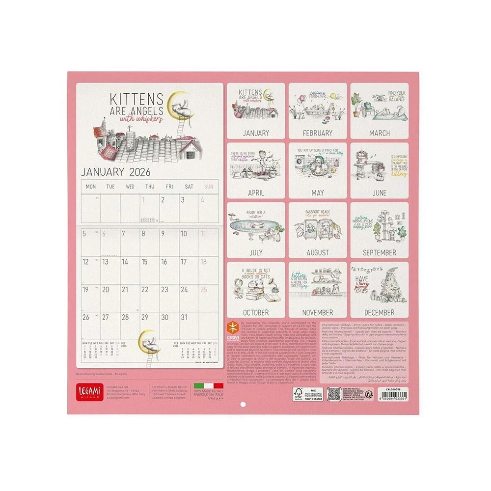 Μηνιαίο Επιτοίχιο Ημερολόγιο 2026 Sketchy Cats 30x29cm CAL260036 Legami - 1