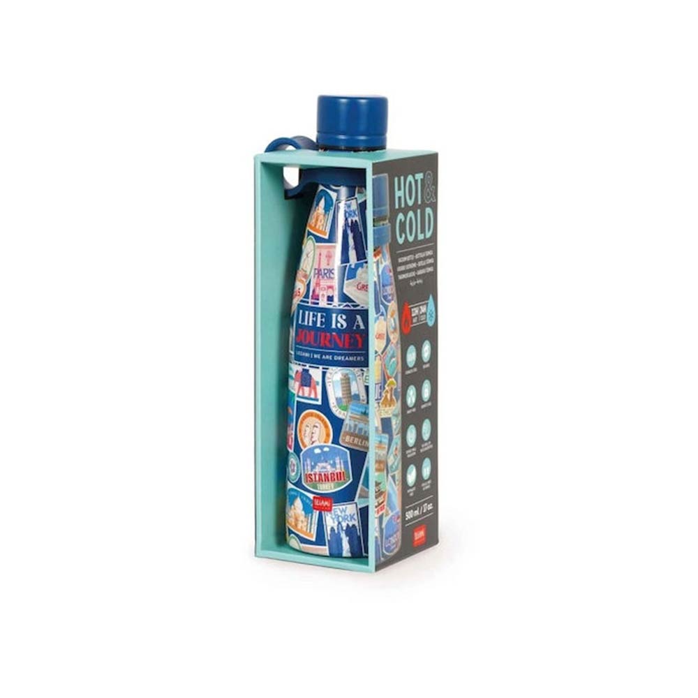 Ανοξείδωτο Μπουκάλι Θερμός Hot & Cold Vacuum Bottle - Travel Stickers - 500ml SSB0024 Legami - 2