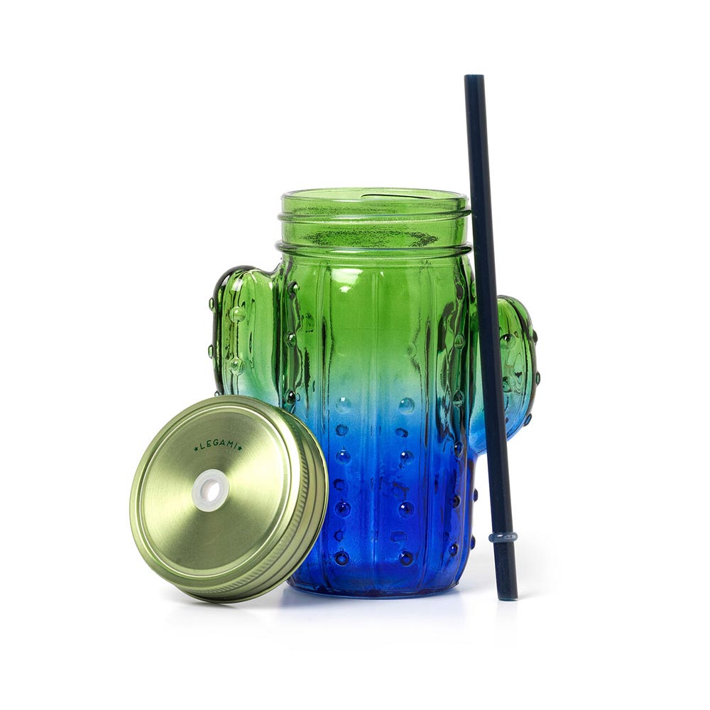 Γυάλινο Ποτήρι με Καλαμάκι και Καπάκι - Cactus - Cheers JAR0002 Legami - 1