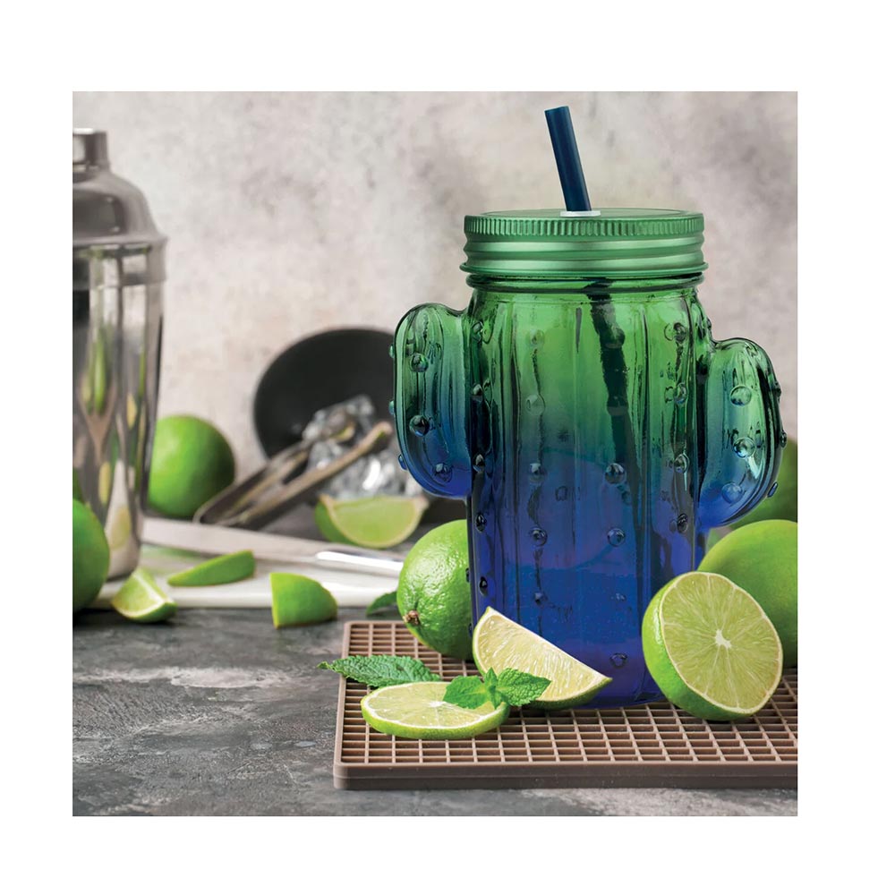Γυάλινο Ποτήρι με Καλαμάκι και Καπάκι - Cactus - Cheers JAR0002 Legami - 2