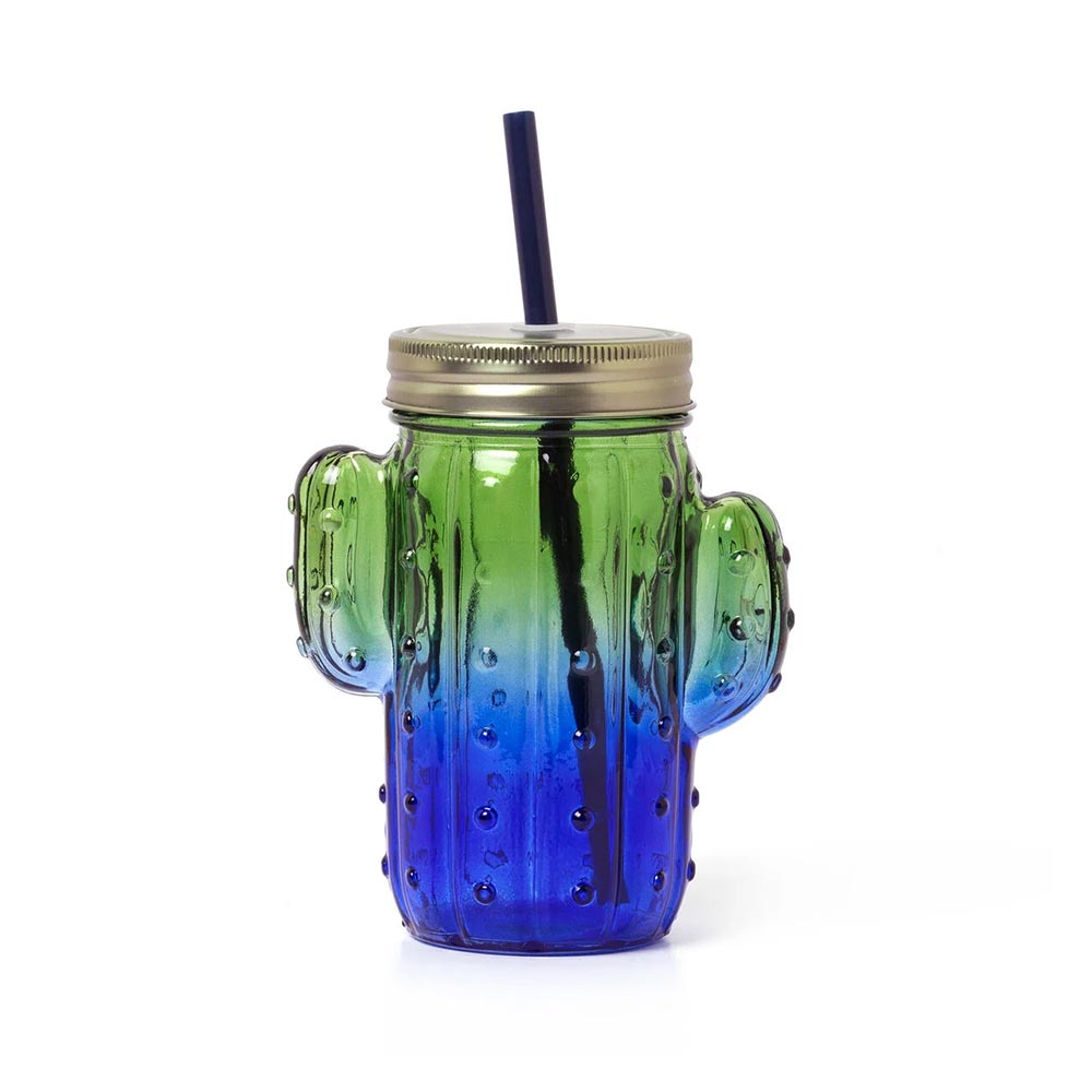 Γυάλινο Ποτήρι με Καλαμάκι και Καπάκι - Cactus - Cheers JAR0002 Legami - 124653
