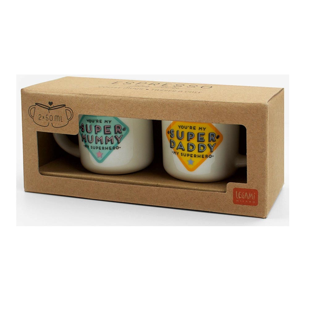 Σετ Φλιτζανάκια Espresso Super Daddy-Super Mummy Κεραμικά Λευκά 50ml 2τεμ. MM0015 Legami - 2
