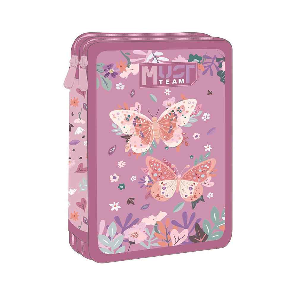 Κασετίνα Διπλή Γεμάτη Με 2 Θήκες Butterfly Lilac 587246 Must - 115074