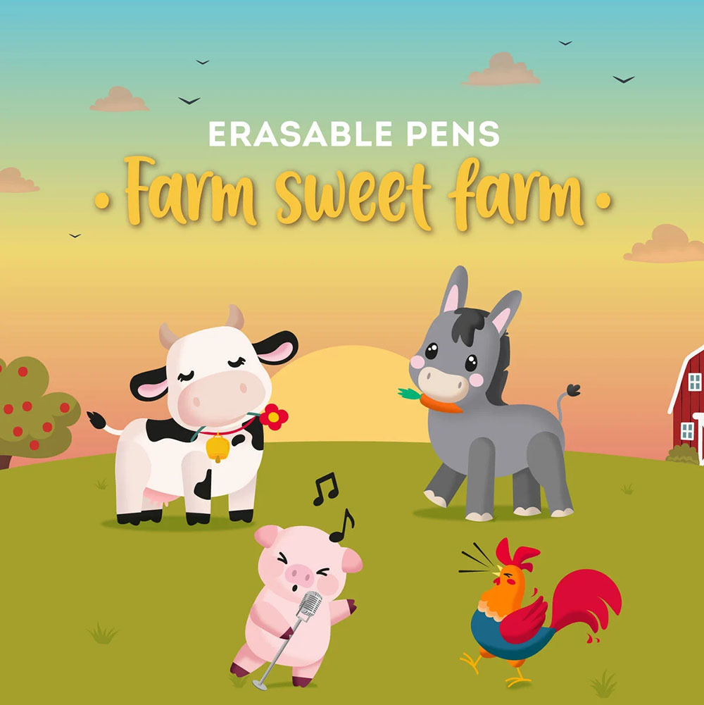 Σετ 4 Στυλό Gel Limited Edition Farm Sweet Farm Erasable EPSET0011 Legami - 2
