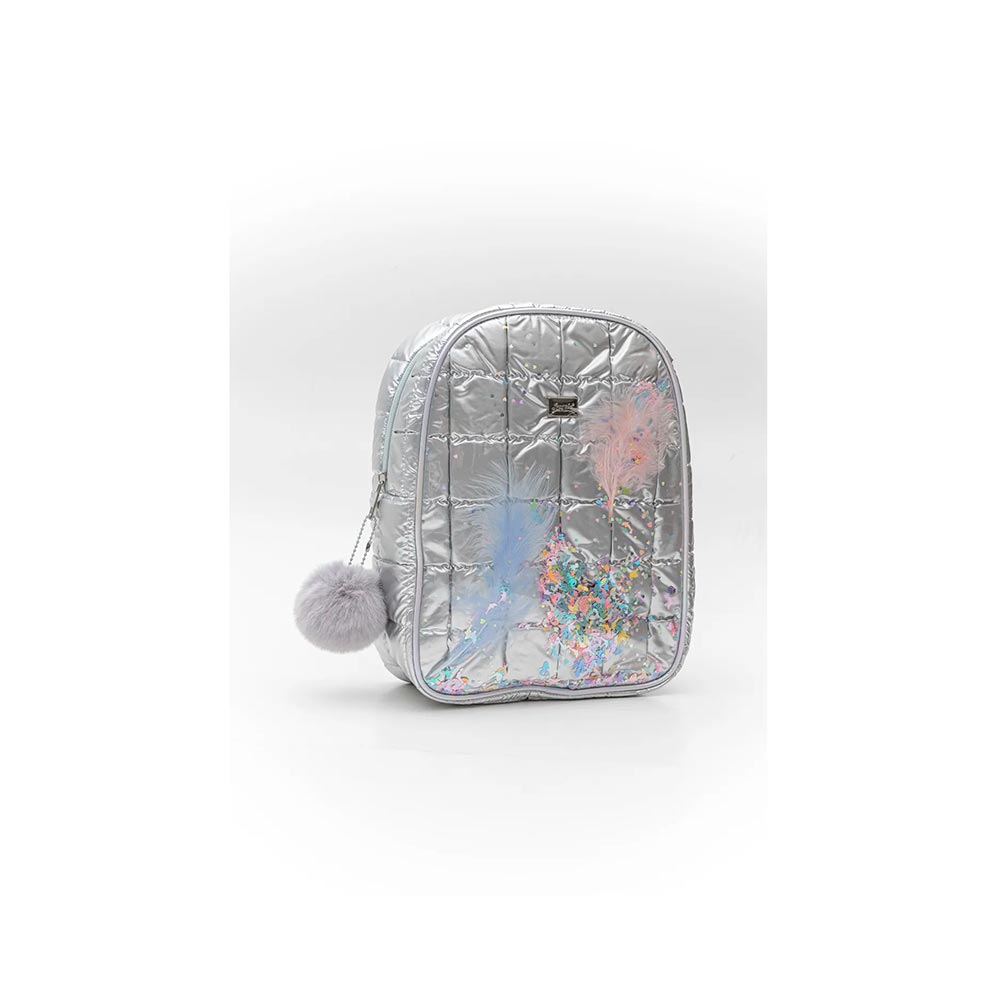 Τσάντα Πλάτης Puffer Μεταλλική με Κονφεττί Ασημένια GB-04 Silver Fragola - 111674