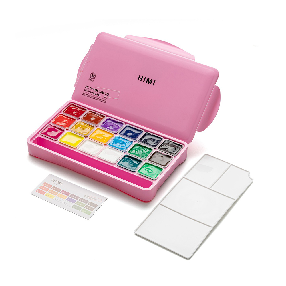 Σετ 18 Χρωμάτων 30ml & Παλέτα Ανάμιξης Jelly Cup Gouache - Pink Case TBT35 Himi - 118185