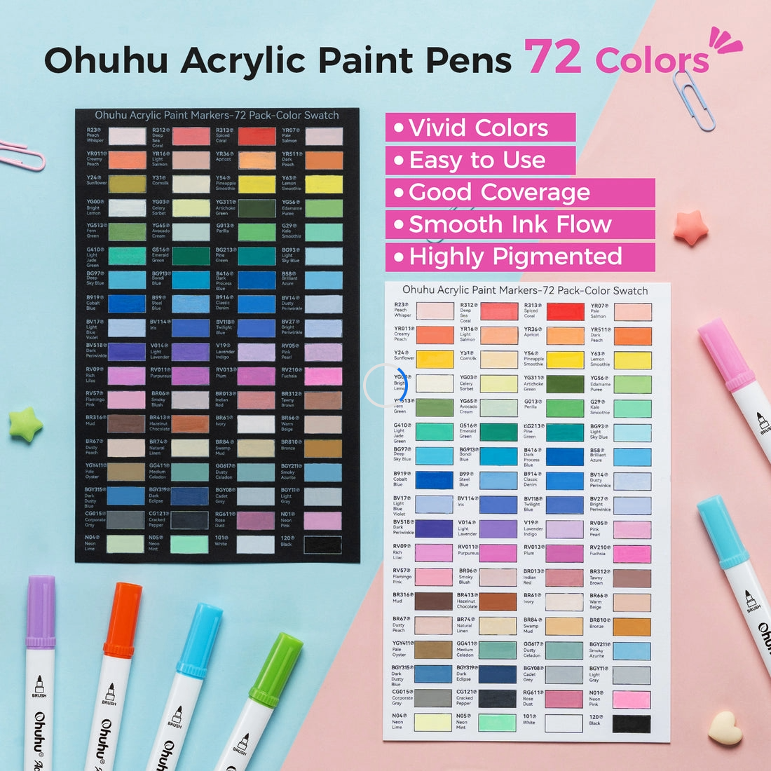 Μαρκαδόροι Ακρυλικοί 72 Τεμαχίων Διπλής Μύτης Fine & Dot Akaka OHU-Y30-80601-79 Ohuhu - 1