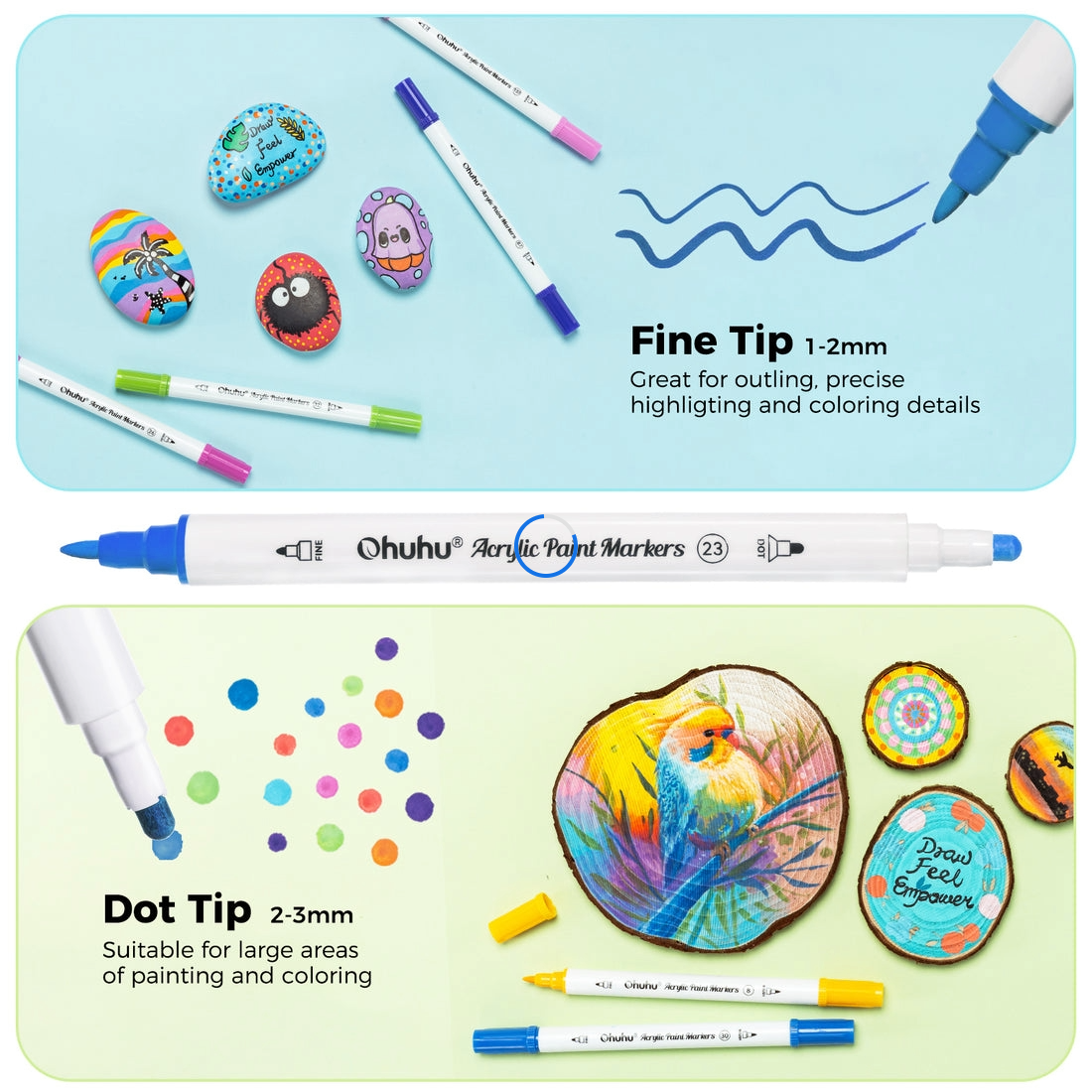 Μαρκαδόροι Ακρυλικοί 72 Τεμαχίων Διπλής Μύτης Fine & Dot Akaka OHU-Y30-80601-79 Ohuhu - 2