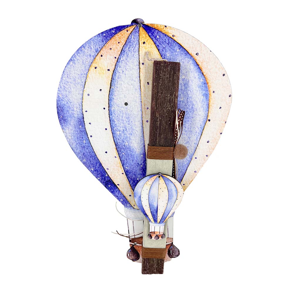 Χειροποίητη Αρωματική Λαμπάδα με Ξύλινη Βάση Αερόστατο - 32044