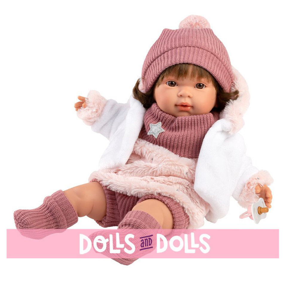 Κούκλα Carla , Καστανή με Ροζ Γούνινο Φόρεμα , Καλτσάκια, Σκουφάκι 42εκ 42162 Llorens Dolls - 1