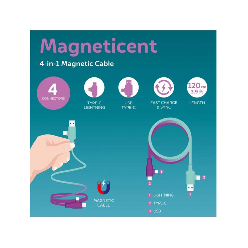 Μαγνητικό Καλώδιο Πολλαπλής Φόρτισης Magnetic 4-IN-1Charging Cable - Electric Aura- MCC0002 Legami - 5