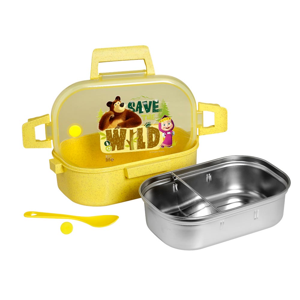 Ανοξείδωτο / Πλαστικό Φαγητοδοχείο Masha-Save The Wild 900ML 2 Θέσεων 33-BO-9000 Ecolife - 1